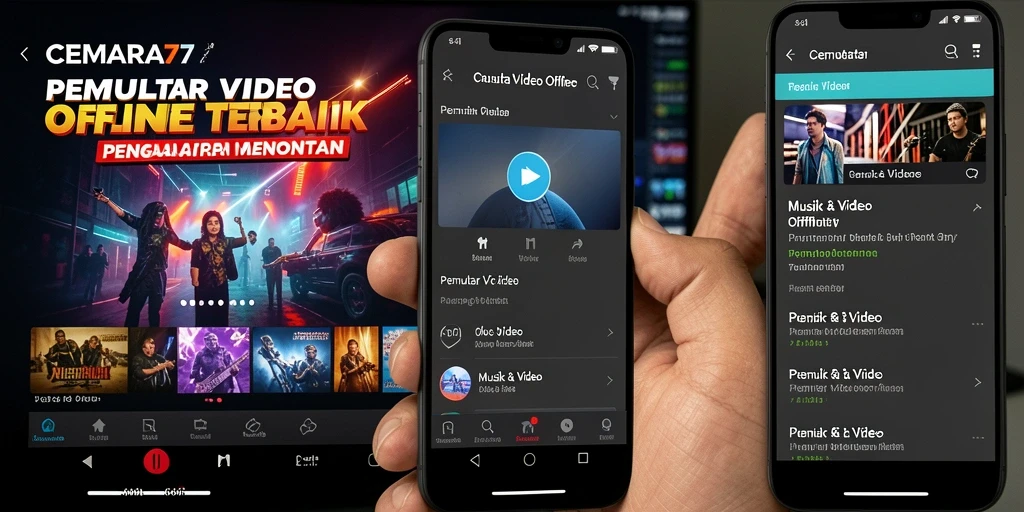 Tampilan antarmuka aplikasi CEMARA77 untuk Pemutar Video Offline.
