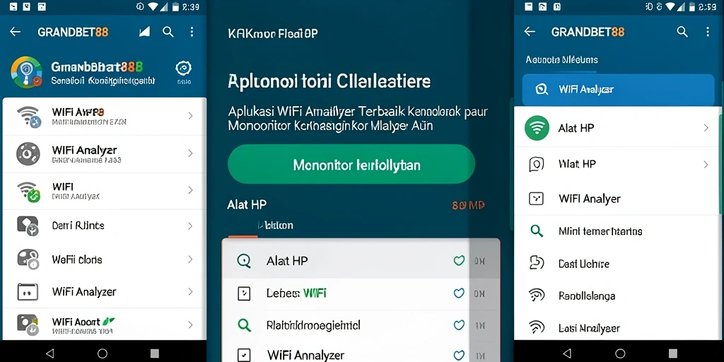 Antarmuka utama GRANDBET88 menampilkan analisis jaringan WiFi secara real-time.