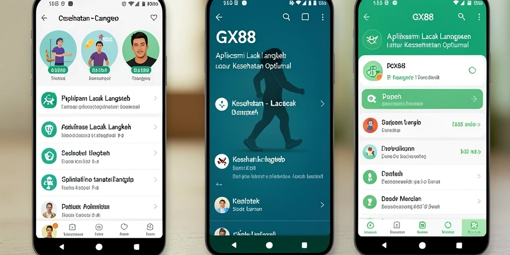 Tampilan antarmuka aplikasi GX88 untuk lacak langkah yang informatif.