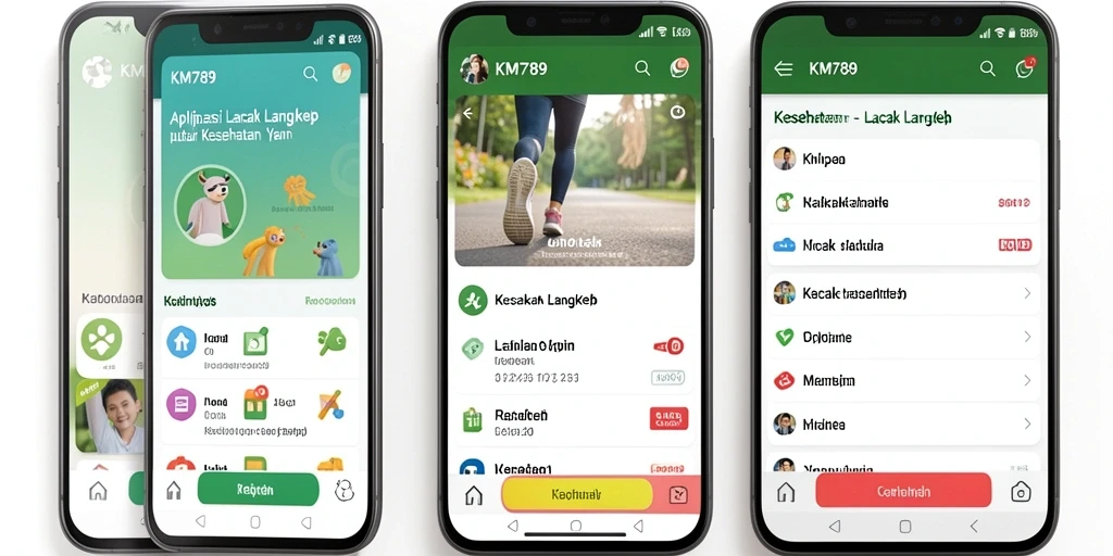 Tampilan antarmuka aplikasi KM789 dengan fungsi Lacak Langkah yang menarik.