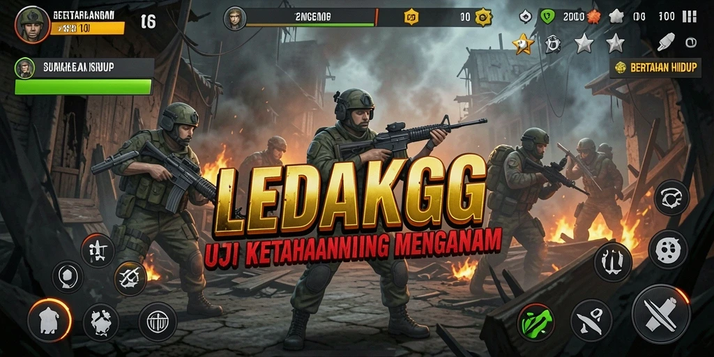 Tampilan antarmuka LEDAKGG dalam misi bertahan hidup.