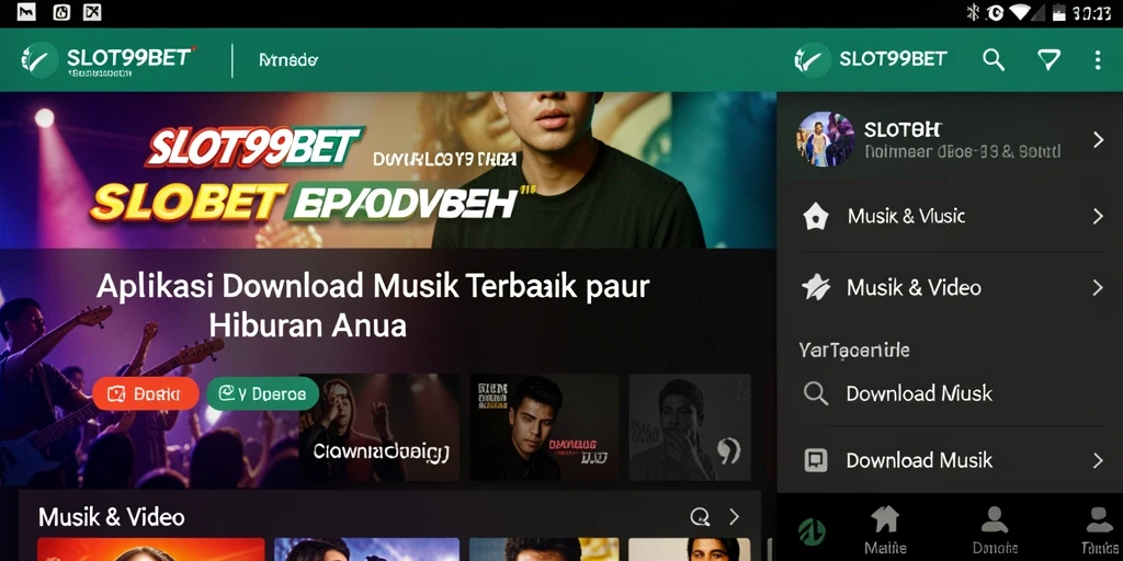 Screenshot antarmuka SLOT99BET yang menampilkan fitur Download Musik.