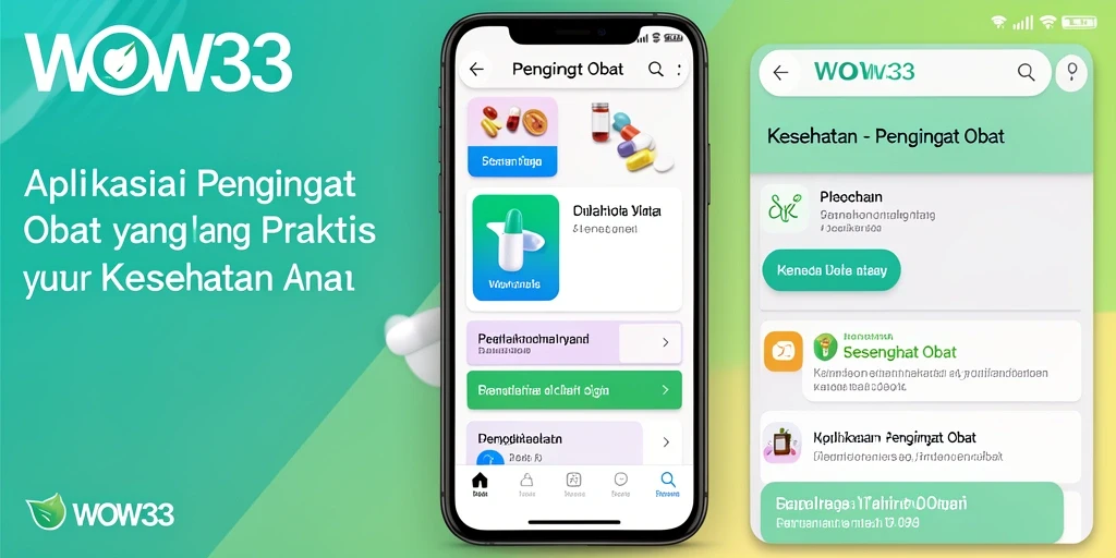 Tampilan antarmuka WOW33 dengan pengingat obat yang jelas.